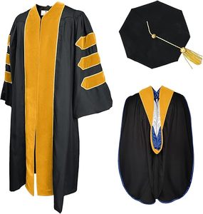 Conjunto de Túnica Académica de Terciopelo para Doctorado con Ribete Dorado y Birrete de Terciopelo de 8 Paneles para Ceremonia de Graduación Universitaria - Product Image 3