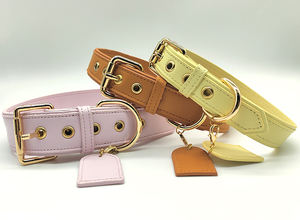 Collier de chien fait à la main de luxe premium réglable en cuir végétalien de couleurs vives - Product Image 3