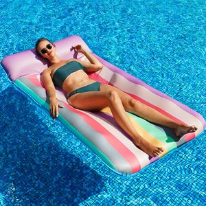 Extra Large <b>Inflatable</b> <b>Pool</b> Lounger 72x38 Inch Fabric Covered Float Chair with Headrest Party Decorations Adult <b>Pool</b> Float - Product Image 1