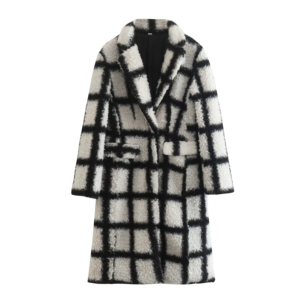 Eleganter Stil gekerbter Kragen Langarm schwarz und weiß Farbe Frauen Winter Trenchcoat