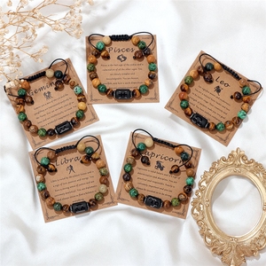 Bracciale in <span class=keywords><strong>Pietra</strong></span> Naturale Occhio di Tigre 8mm con Immagini dei 12 Segni Zodiacali, Gioiello di Moda in Diaspro Curativo per Donne e Uomini - Product Image 1