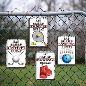 Retro Metallschild 'Eat Sleep Golf Repeat' Tennis <span class=keywords><strong>Boxen</strong></span> Bowling Deko für Männerhöhle Sportfan Wandkunst Plakette - Product Image 4