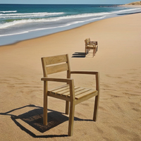 Chaise de jardin en teck, mobilier d'extérieur empilable, design moderne, pieds coniques, structure en bois, fabrication OEM ODM, livraison directe d'usine, utilisation pour hôtels et villas