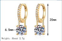 Anting-anting gantung moissanite potongan bulat 2CT mungil, dapat dilepas, VVS1 GRA, perak sterling 925 berlapis emas, 2-in-1, dapat digunakan untuk berbagai keperluan.