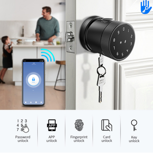 Usa pegangan pintu Alexa biometrik sidik jari, Keypad <span class=keywords><strong>Digital</strong></span> Wifi elektronik Ttlock kamar tidur pintar kenop bulat - Product Image 3