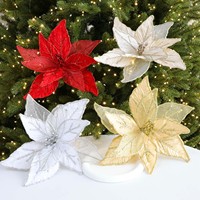 Fleur de Noël artificielle transparente en maille de 26 cm, couleur champagne, pour guirlande de sapin de Noël, accessoires DIY