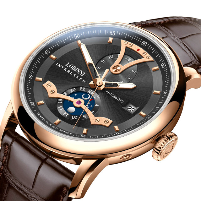 Lobinni 18018 Men Automatic Watch Black Luxury Brand High-end Leather Mechanical Movement Watches Relogio Masculino