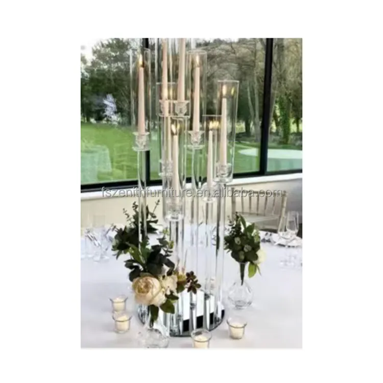 Набор для свадебной церемонии, оптовая продажа, 8 рычагов, прозрачный стеклянный канделябр, акриловый цилиндр, декоративный хрустальный подсвечник