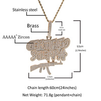 Pendentif lettre Steppa certifié par sublimation glacé AK 47 Gun Brass Zircon Charms Collier chaîne corde torsadée en acier inoxydable