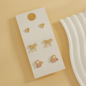 Pendientes <span class=keywords><strong>de</strong></span> Moda, Lindos y Delicados, <span class=keywords><strong>de</strong></span> Aleación Chapada en Oro, <span class=keywords><strong>con</strong></span> Forma <span class=keywords><strong>de</strong></span> Corazón, Lazo, <span class=keywords><strong>Perla</strong></span>, Cristal Rosa, para Uso Diario Informal, para Mujeres Jóvenes - Product Image 4