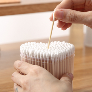 Double-ended Cotton Swabs Wooden Sticks For <b>Ear</b> <b>Cleaning</b> Makeup Removal Hygiene 100 Pcs Solid Color - Product Image 1