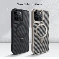 Coque de téléphone en caoutchouc souple avec support métallique pour iPhone 17 Pro 16 15 14 13 12 Pro Max, dos texturé en fibre de carbone, étui magnétique