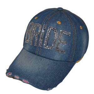 Bling Sporty 5-Panel Baseball <b>Cap</b> for <b>Women</b> & Girls Custom Logo Rhinestone Embellished Distressed Denim Casual Gift - Product Image 2