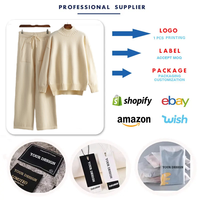 Ensemble de chandail en tricot pour femmes P-130 Automne Hiver, chandail à col roulé à manches longues + pantalon large, ensemble en tricot deux pièces pour femmes
