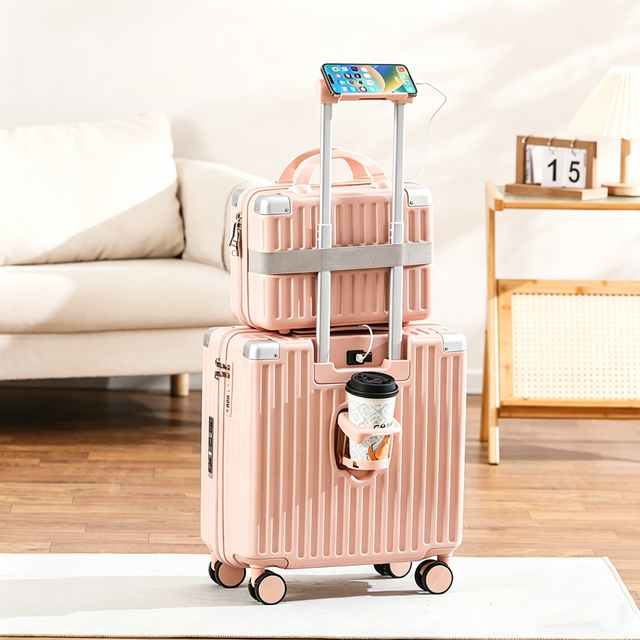 Full Featured for 18INCH Lightweight Aluminium Frame Spinner Wheels Hard Shell Luggage Set 2pcs Suitcase USB Type-C Port Phone