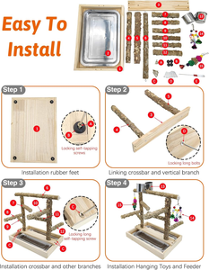 Parc de jeux pour <span class=keywords><strong>oiseaux</strong></span> en bois naturel, support pour perroquets adapté aux <span class=keywords><strong>oiseaux</strong></span> de petite et moyenne taille avec mangeoires, balançoires, jouets à mâcher et perchoirs - Product Image 6