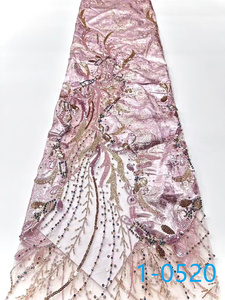 Tissu en dentelle diamantée à succès, vente en gros d'usine, prix abordable, nouvelle tendance, tissu en dentelle brodé floral avec perles pour robes féminines - Product Image 4