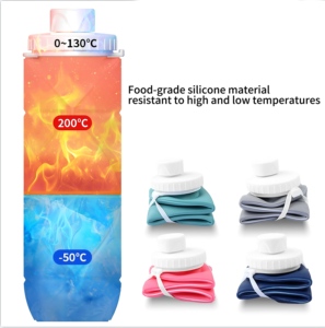 Tùy Chỉnh Đóng Mở Leakproof Nhựa Chai Nước Cắm Trại Di Động Có Thể Gập Lại Đôi Tường Chân Không Cách Nhiệt 600Ml - Product Image 3