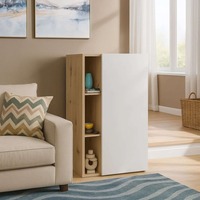 Ensemble de meubles de salon complet et confortable en bois de chêne blanc nordique, style moderne, comprenant une table à manger, une table basse, un buffet et un meuble de rangement.