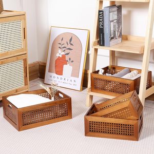 Caja de Almacenamiento de Mimbre de Madera Maciza CF, <span class=keywords><strong>Cesta</strong></span> de Almacenamiento Rectangular de 4 Tamaños, Estantería de Mimbre, Juego de Cajas de Almacenamiento para Toallas - Product Image 5