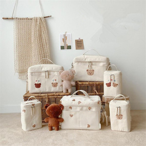 Borsa portaoggetti isolata in tessuto felpato con ricamo orsetto <span class=keywords><strong>DOTO</strong></span> stile coreano per passeggino e uso domestico - Product Image 1