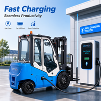 Chariot élévateur électrique compact CE 1,5 tonne MOTIEV15 avec batterie lithium-ion 80V, déplaceur latéral hydraulique et mât à deux étages contrepoids
