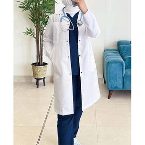 Bata de laboratorio de algodón polivinílico de alta calidad para hombres y mujeres, lona blanca con cierre a presión para médicos, uniformes de Enfermería de hospital para niños - Product Image 2
