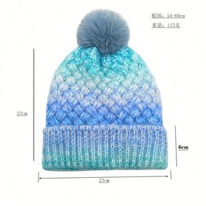 Hot Selling Thick Fleece Lining Winter Warm Dress Fashion Ombre Women Beanie <b>Hat</b> With POM POM Ball - Product Image 5