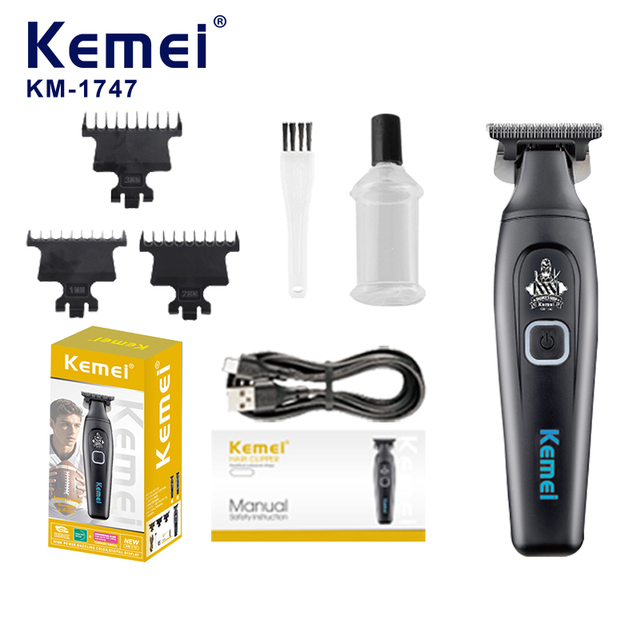 Kemei KM-1747 High Speed Hair Carving Clipper Eco Friendly Handle Electrical Hair Shaving Machine with 3 Adaptors