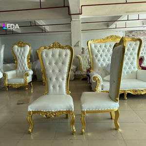 Canapés royaux de luxe LEDA à dossier haut pour la mariée et le marié, trône doré pour mariage - Product Image 4