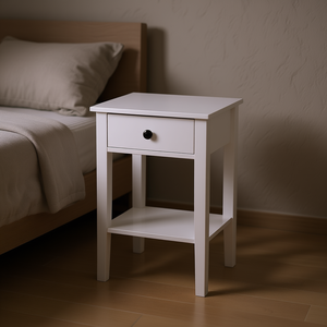 Mesita de Noche Blanca con Cajón, Panel de Madera, Muebles de Dormitorio Modernos Escandinavos, Mesa Auxiliar de Almacenamiento para el Hogar - Product Image 2