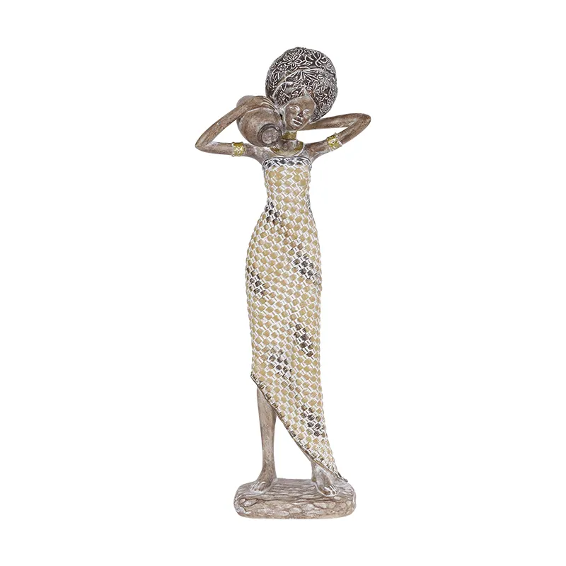 Redeco Ornamen Eksotis Klasik Seni Patung Wanita Afrika Resin Antik Dekoratif Patung Kostum Kuno Ornamen Kecantikan