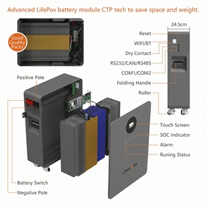 แบตเตอรี่ลิเธียมไฮบริดแบบติดผนัง 51.2V 50kW LiFePo4 ความจุ 200Ah 300Ah พร้อมระบบ RS485 BMS WiFi สำหรับเก็บพลังงานแสงอาทิตย์ภายในบ้าน รุ่น HP1500K - Product Image 5