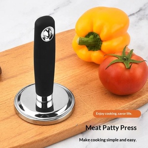 Presse à hamburgers en métal poli de qualité supérieure avec poignée ergonomique antidérapante, outil de fabrication de galettes de qualité alimentaire pour hamburgers et <span class=keywords><strong>bacon</strong></span> faits <span class=keywords><strong>maison</strong></span> - Product Image 1