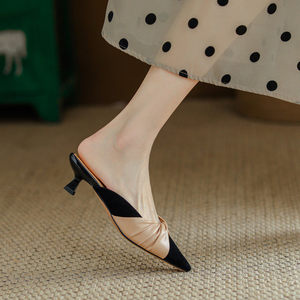 Mules à talon chaton pour femme 2026, bout fermé, confortables, talon fin, chaussures décontractées, style français, avec nœud décoratif, pantoufles à bout pointu - Product Image 4