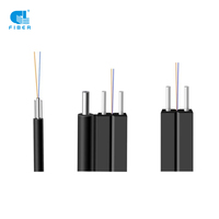 Kabel serat optik GJXH, dalam ruangan luar ruangan G657A2 1fo 2 core 4 benang FTTH kabel jatuh datar 2.0 5.2mm gulungan 1km 2km