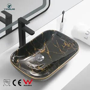 bathroom hand made antique gold black marble basin ceramic color wash sink
