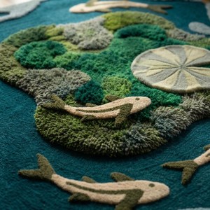 Hand Tufted Moss Blue Koi Pond Wool Carpet with Irregular Japanese Fish Inspired Design Area <b>Rug</b> for Living Room Bedroom <b>Nursery</b> - Product Image 2