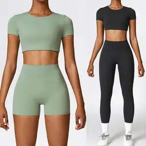 Nuevos conjuntos de yoga Fitness Ropa deportiva Mujeres Entrenamiento Conjuntos de yoga Camisetas tops Ropa de yoga al aire libre