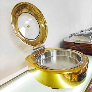 Réchaud électrique pour buffet, chauffe-plats Shefin Dish 201 en acier inoxydable perlé, <span class=keywords><strong>grand</strong></span> plat rond en verre doré - Product Image 5