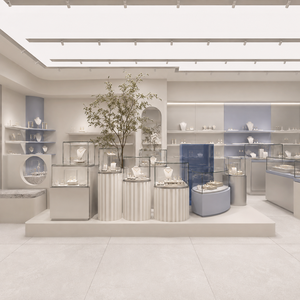 Aménagement intérieur de la boutique phare de bijouterie, comptoir d'accueil personnalisé, vitrine en verre, projet de décoration et d'aménagement complet pour la vente au détail - Product Image 4