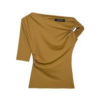 Haut asymétrique trois couleurs pour femme, nouvelle collection printemps, design épaules dénudées