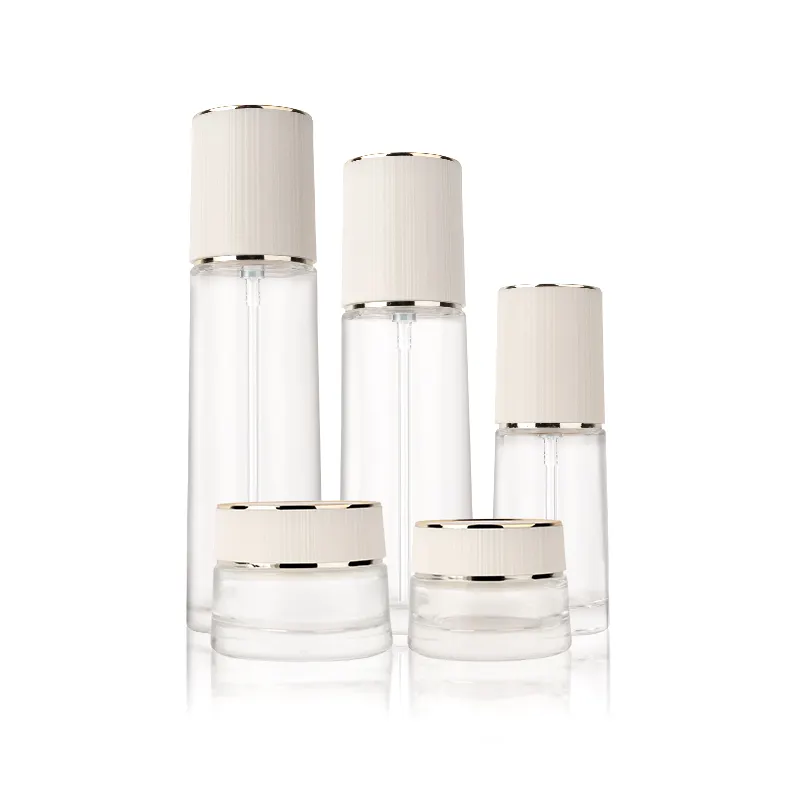 Envase cosmético 40ml/100ml/120ml/botella de loción con bomba de oro UV 30g 50g frasco de vidrio