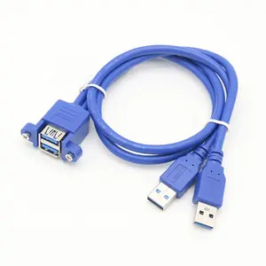 Dual USB3.0 Male To 2 Port USB 3.0 Female Extender Cable With Screw Hole 2 Port Mounting Panel Motherboard Type Cables Adapter