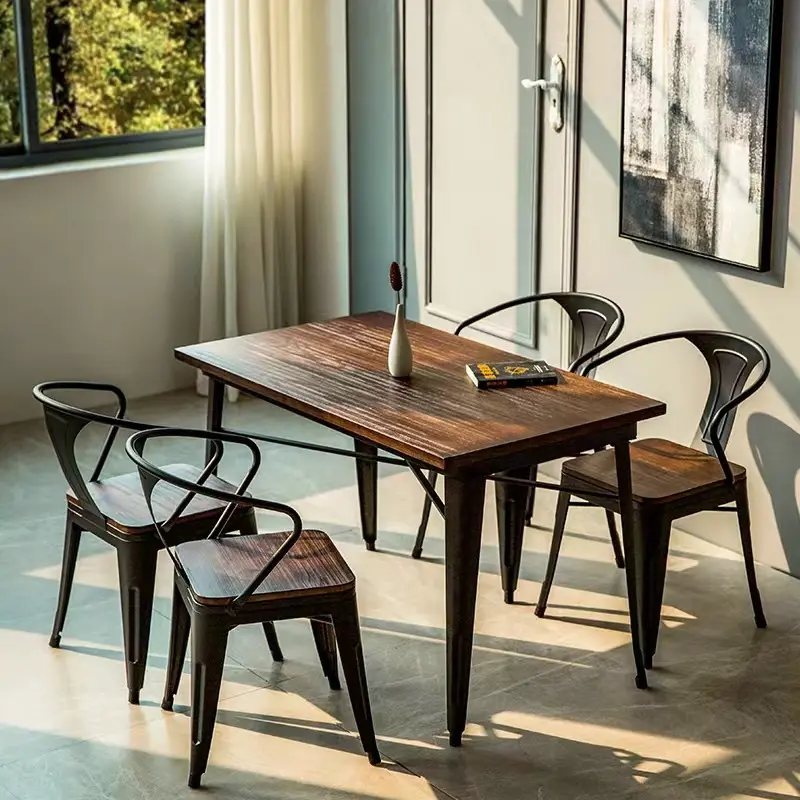 Meubles de restaurant de jardin en plein air Tolx chaises de salle à manger meubles de maison avec siège en bois métal fer usine en gros moderne 824 pièces