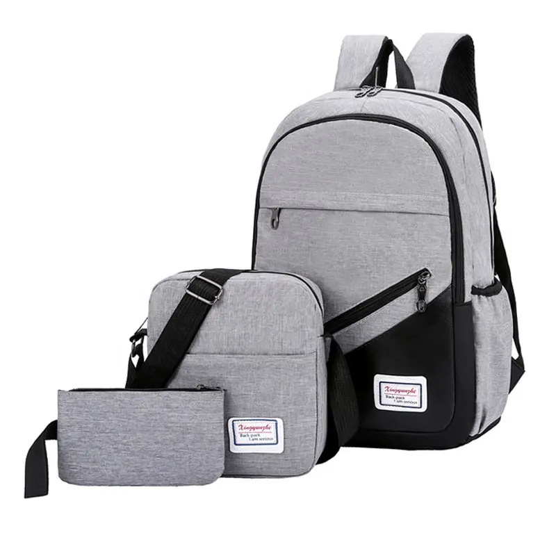 Business leisure computer backpack 3pcs set waterproof for resistant large with capacity school bag