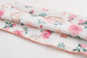 <span class=keywords><strong>Serviette</strong></span> pour bébé en coton mousseline à 4 couches, couverture pour nouveau-né, super douce, <span class=keywords><strong>serviette</strong></span> en tissu mousseline multifonction pour bébé avec bord brodé - Product Image 6