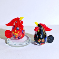 Ornement de coq en verre coloré, motif floral varié, artisanat en verre en forme d'oiseau, décoration de bureau tridimensionnelle de dessin animé