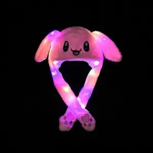 卡哇伊儿童兔帽发光二极管填充动物玩具兔子气囊移动耳帽带灯