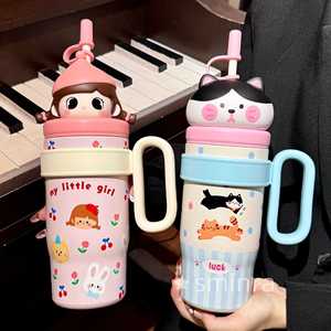 Lookoy Love Story Ice Bully <b>Cup</b> 800ml Insulated <b>Straw</b> Bottle For Girls <b>With</b> Handle <b>And</b> <b>Lid</b> Design - Product Image 5